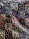 Purple Red Black & Gold Floral Patchwork - Faux Silk Brocade Jacquard Fabric