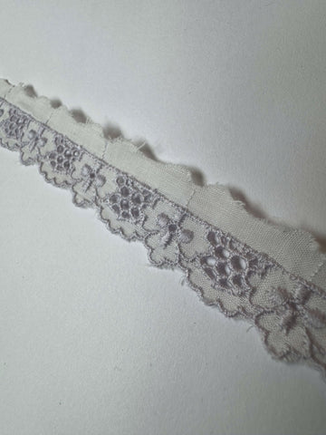 Vintage Cotton Lavender Floral Embroidered Border Eyelet Lace Trim White 7/8" 2Yards