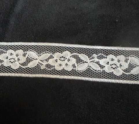 Vintage White Floral Insertion Lace Trim 1.25" wide x 2 Yards