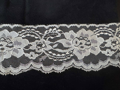 Vintage Wide Ivory Floral Border Lace Trim 3.25" wide x 2 Yards