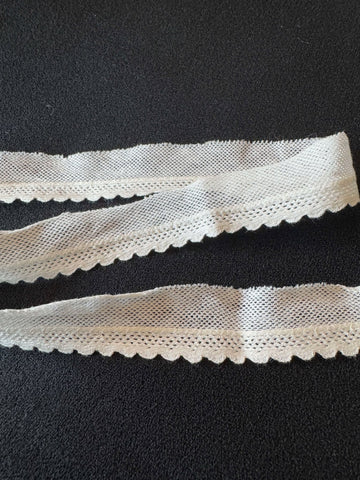 Vintage White Cotton Fishnet Border Lace Trim 7/8" wide x 1 Yard