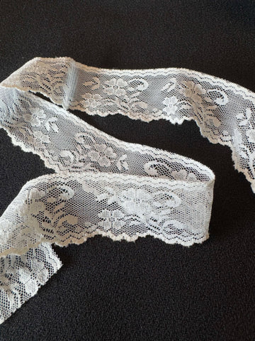 Vintage Pale Blue Floral Border Lace Trim 1.25" wide x 2.25 Yards