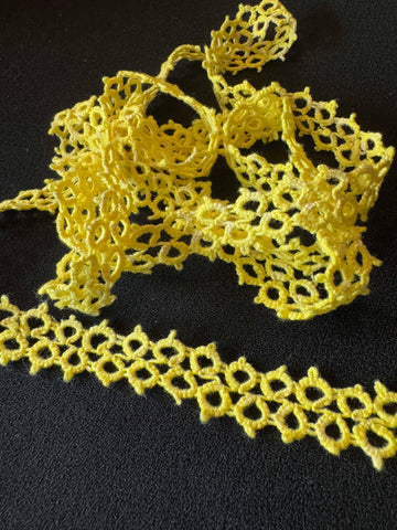 Vintage Yellow Cotton Double Row Tatted Lace Trim 3/4" wide x 2 Yards Tatting