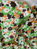 Retro Green & Orange Floral Print - 100% Silk Charmeuse Fabric