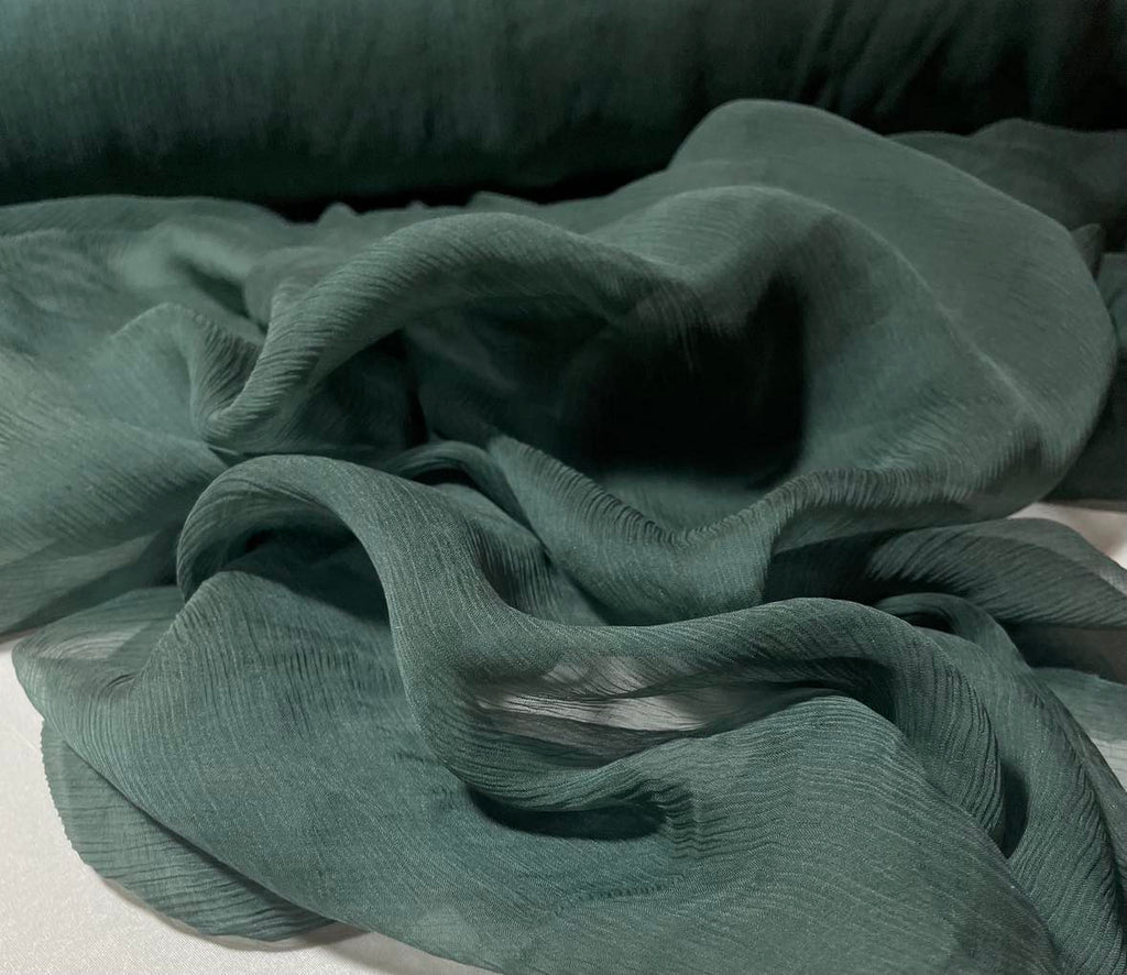 Spruce Green - Crinkle Silk Chiffon Fabric