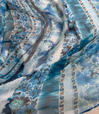 Beaded Blue Boho Floral Stripe - Crinkle Silk Chiffon Fabric