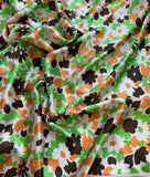 Retro Green & Orange Floral Print - 100% Silk Charmeuse Fabric