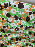 Retro Green & Orange Floral Print - 100% Silk Charmeuse Fabric