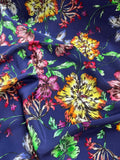 Blue with Brightly Colored Flowers - 16mm Silk Crepe de Chine Fabric