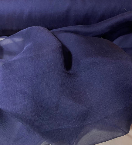 Midnight Navy Blue  - Crinkle Silk Chiffon Fabric