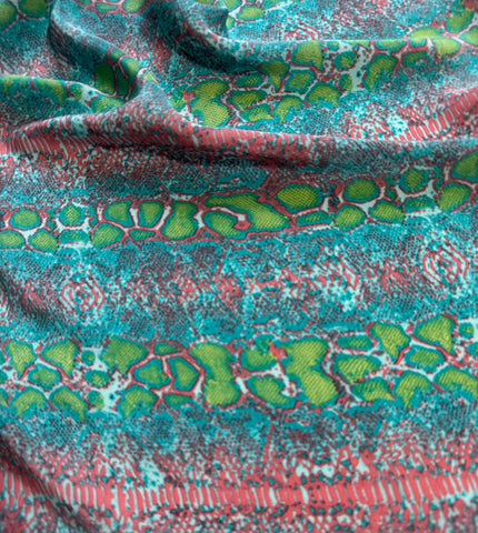 Turquoise, Lime & Pink Snakeskin - 16mm Silk Crepe de Chine Fabric