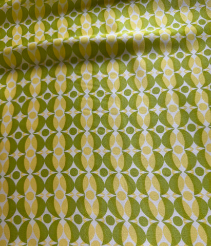 Retro Green Abstract Geometric Mod Print - 100% Silk Charmeuse Fabric