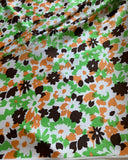 Retro Green & Orange Floral Print - 100% Silk Charmeuse Fabric