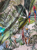 Jungle Print Tiger & Parrots - Stretch Silk Charmeuse Fabric