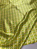 Retro Green Abstract Geometric Mod Print - 100% Silk Charmeuse Fabric