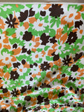 Retro Green & Orange Floral Print - 100% Silk Charmeuse Fabric