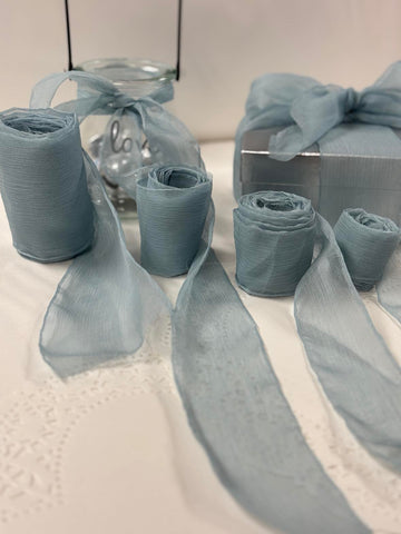 French Blue 100% Silk Sheer Crinkle Chiffon Ribbon ( 4 Widths to choose from)