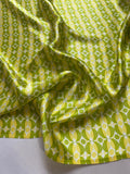 Retro Green Abstract Geometric Mod Print - 100% Silk Charmeuse Fabric