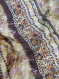 Beaded Brown Gold Copper Rust Boho Floral Stripe - Crinkle Silk Chiffon Fabric