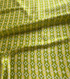 Retro Green Abstract Geometric Mod Print - 100% Silk Charmeuse Fabric