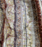 Beaded Brown Gold Copper Rust Boho Floral Stripe - Crinkle Silk Chiffon Fabric