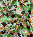 Retro Green & Orange Floral Print - 100% Silk Charmeuse Fabric