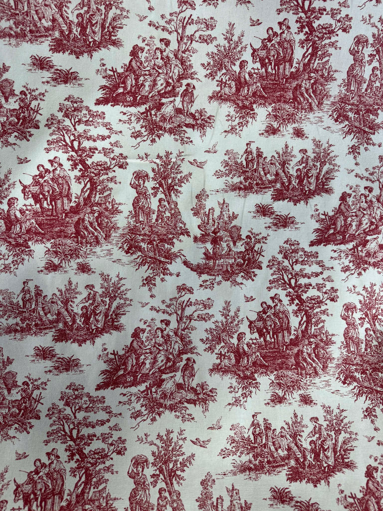 Red on White Toile - Cotton Canvas Fabric