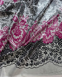 Pink & Black Lace Print with Lurex - Silk Satin Fabric