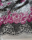 Pink & Black Lace Print with Lurex - Silk Satin Fabric