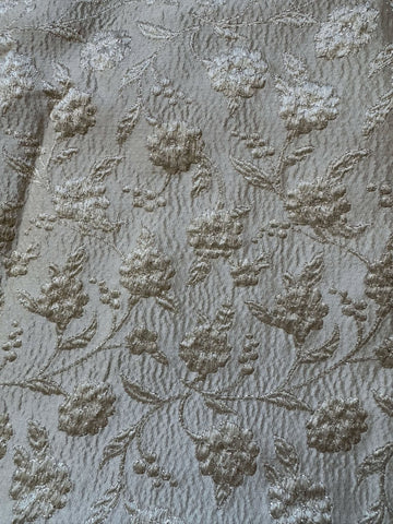 Vintage Ivory & Metallic Silver Floral - Vintage Embossed Silk Brocade Fabric