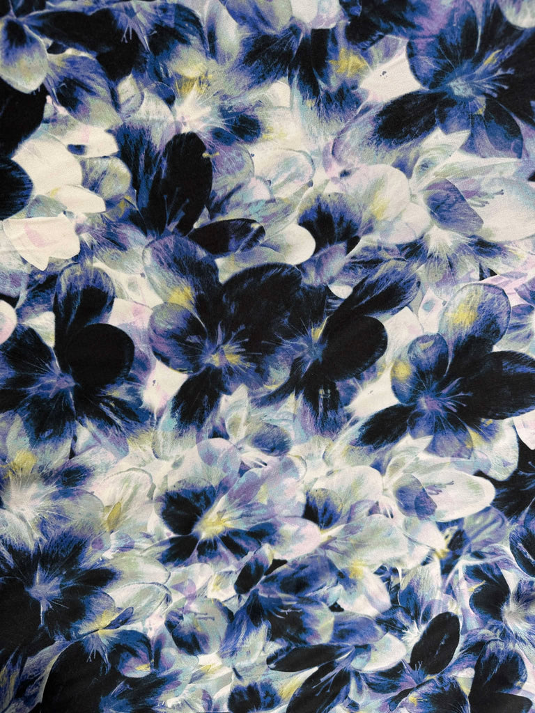 Blue Digital Printed Floral - 16mm Silk Crepe de Chine Fabric