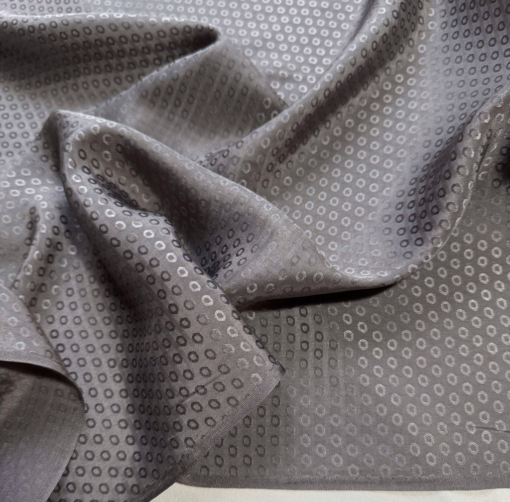 Charcoal Gray Geometric Circles - 100% Silk Jacquard Fabric