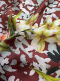 Peach to Rust Ombre Floral Border Print 100% Silk Twill Fabric