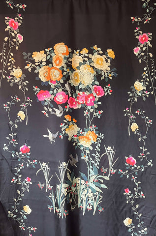 Johnny Was Birds Floral Flowers Print - 100% Silk Twill Fabric Panel