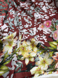 Peach to Rust Ombre Floral Border Print 100% Silk Twill Fabric