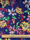 Blue with Brightly Colored Flowers - 16mm Silk Crepe de Chine Fabric