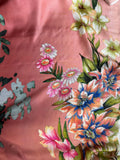 Peach to Rust Ombre Floral Border Print 100% Silk Twill Fabric