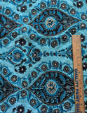 Vintage Turquoise & Metallic Silver Embroidered Damask Silk Dupioni Fabric