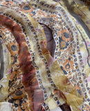 Beaded Brown Gold Copper Rust Boho Floral Stripe - Crinkle Silk Chiffon Fabric