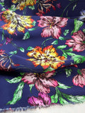 Blue with Brightly Colored Flowers - 16mm Silk Crepe de Chine Fabric