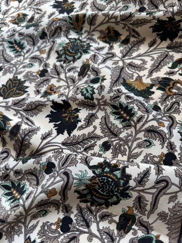 Taupe, Green & Gold Floral - 16mm Silk Crepe de Chine Fabric