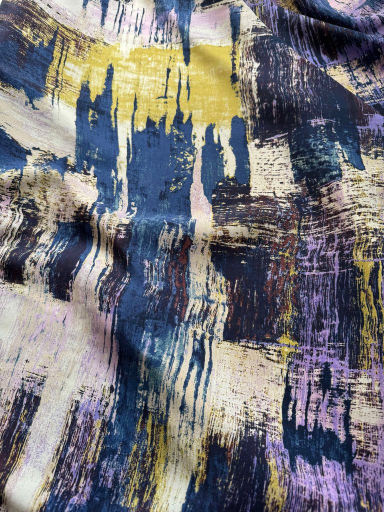 Abstract Geometric Blue & Yellow - 16mm Silk Crepe de Chine Fabric