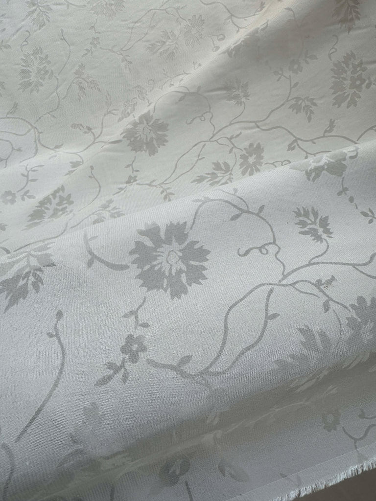 White Floral Sheer Devore Chiffon 100% Silk Fabric