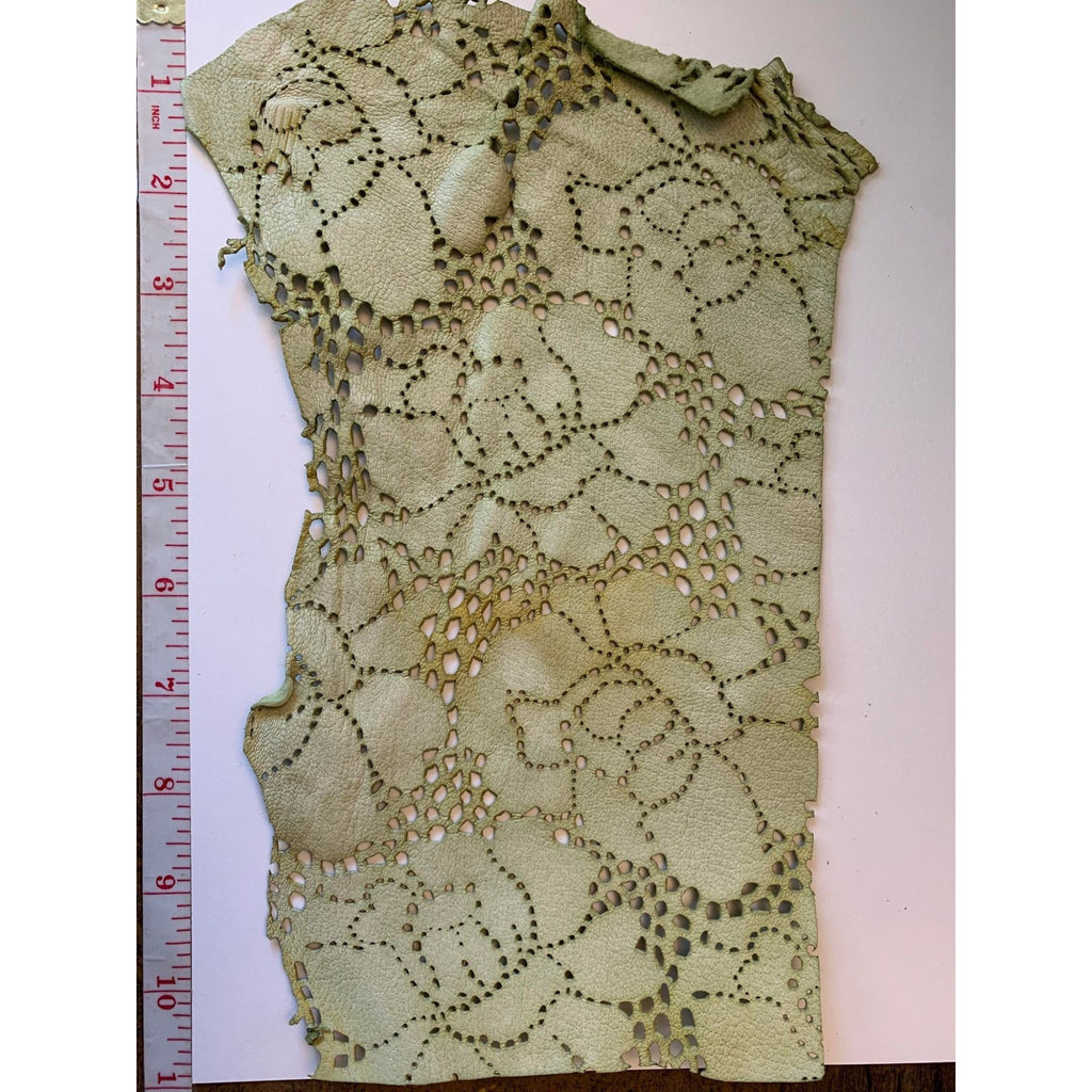 SALE #1 10"x5" - Hand Dyed Avocado Laser Cut FLORAL Lambskin Leather Piece