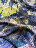 Abstract Geometric Blue & Yellow - 16mm Silk Crepe de Chine Fabric