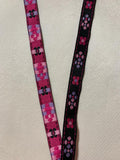 Vintage Pink & Purple Flowers on Black - Jacquard Ribbon 1/2" wide -2 Yards-