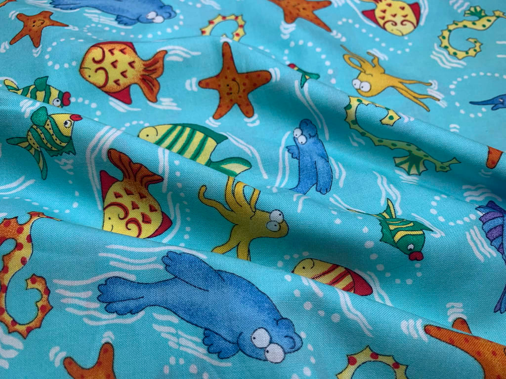 Sea Creatures Cotton Fabric Vintage 90's OOP Robert Kaufman