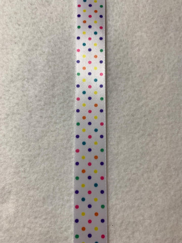 Vintage White with Multi Colored Confetti Dots Satin Ribbon 7/8" wide - 3 Yards