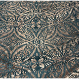 Remnant Sale 30"x60" - Pewter on Teal Damask - Burnout Stretch Polyester Velvet Fabric