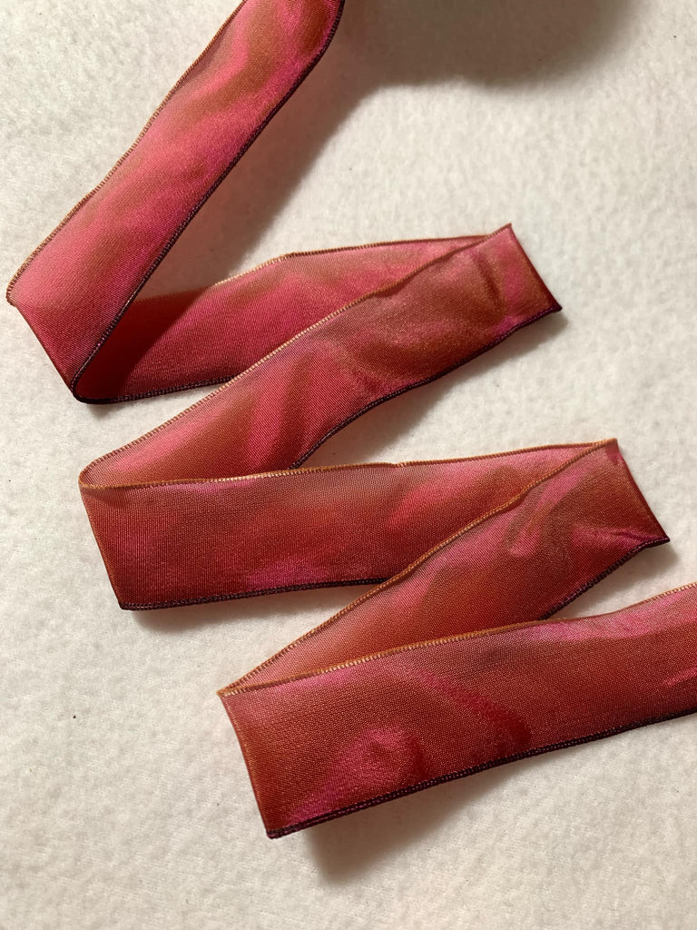 Ombre Deep Rose Pink Vintage French Wired Taffeta Ribbon 1" wide